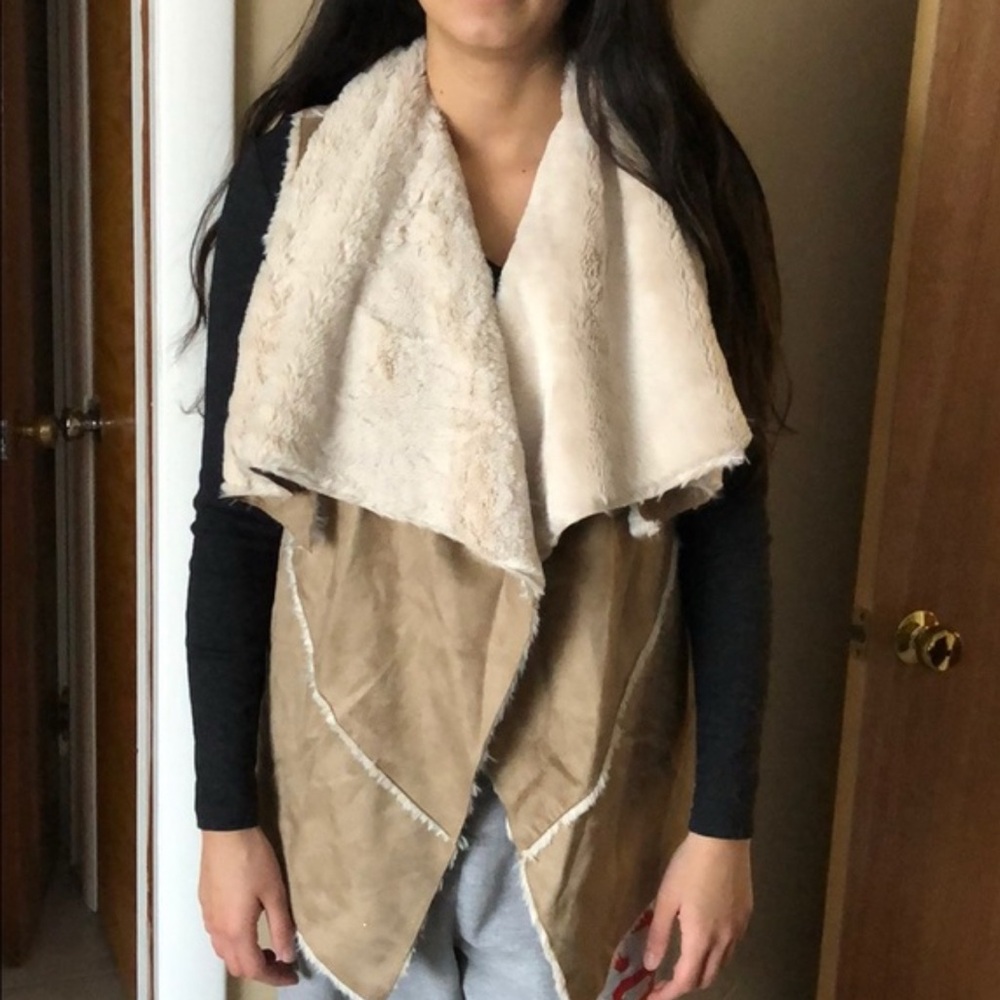 Avenue Tan and Cream Faux Fur Jacket